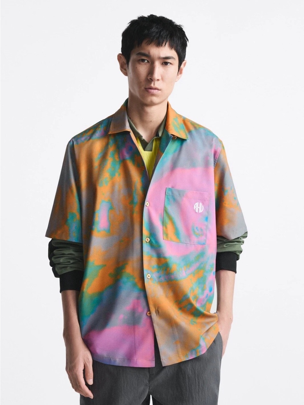 Zara x Rhuigi Men Tie Dye Limited Edition Short Sleeve Top Camp Shirt Size XL